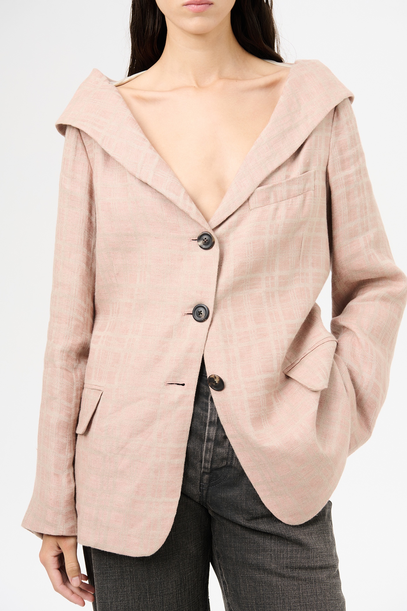 Kaonashi Blazer Hammock Check Crumpled Linen - 4