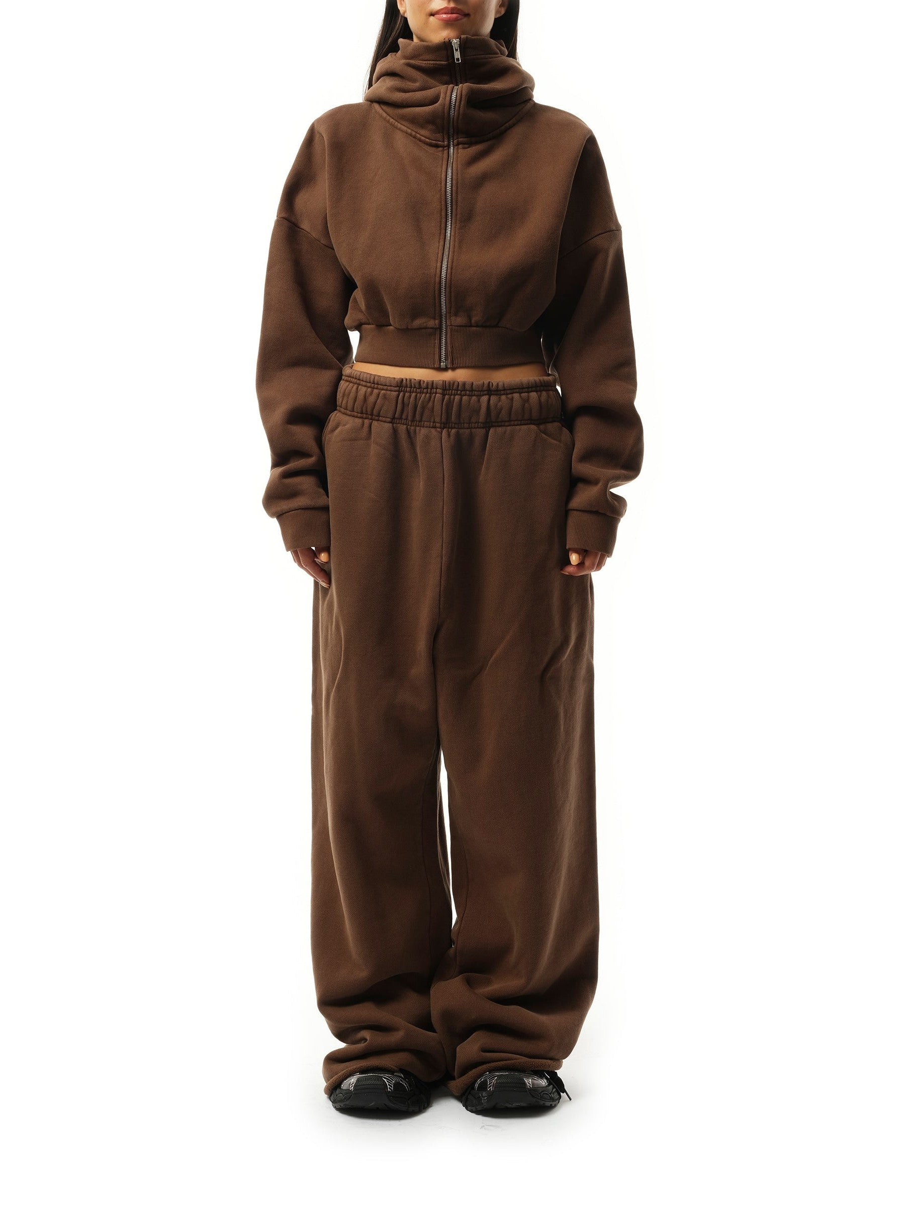 Cropped Full Zip Hoodie in Brunette - 4