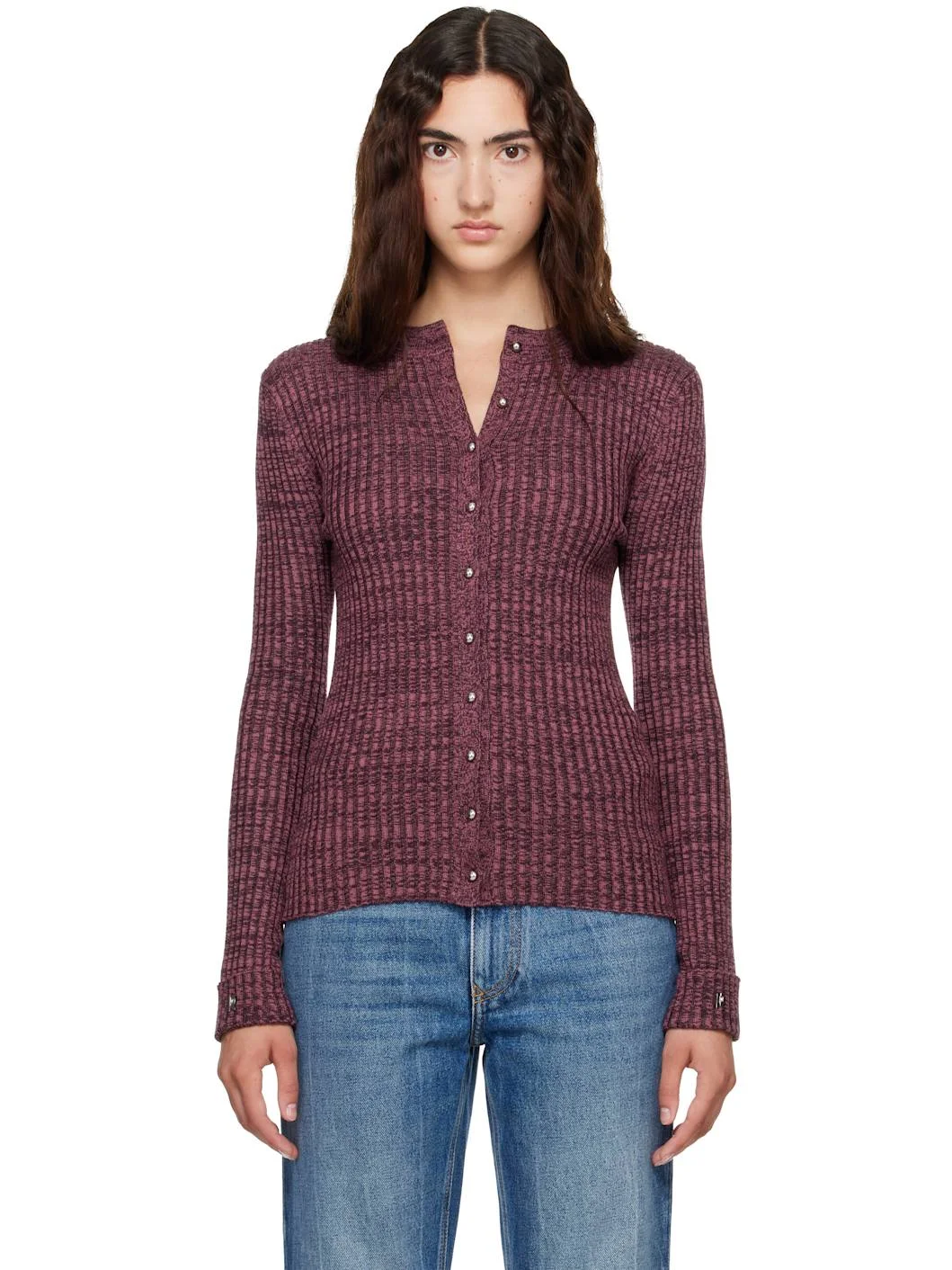 Burgundy Ribbed Cardigan - 1