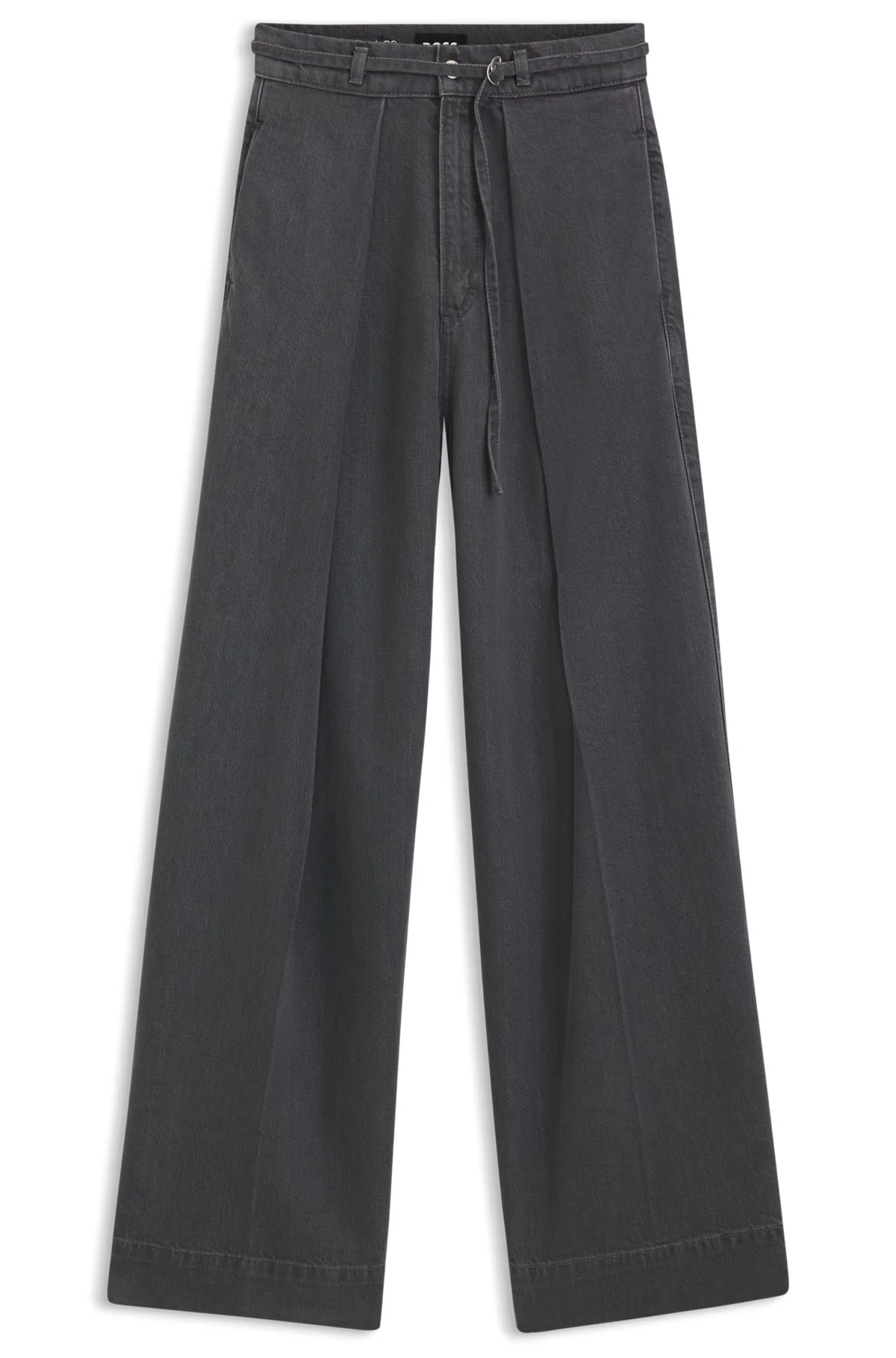 WIDE-LEG BELTED JEANS WITH FRONT PLEATS - 1