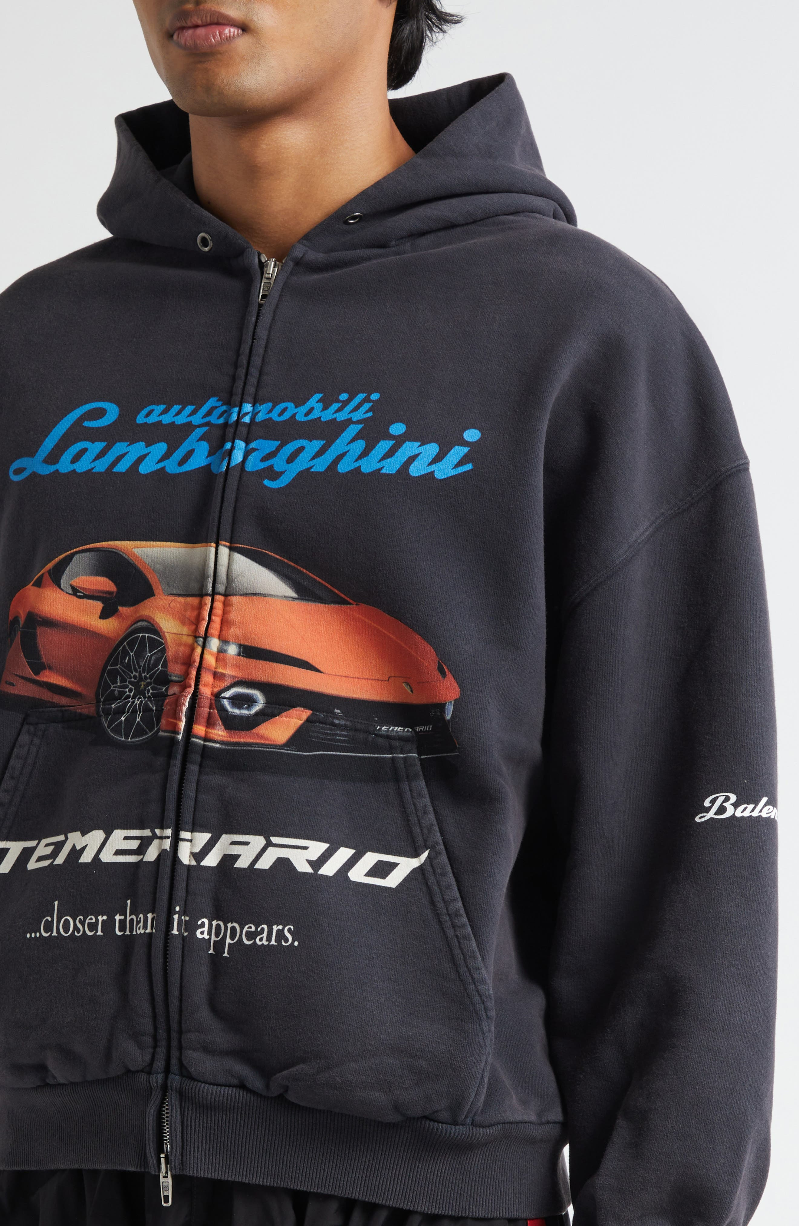 Balenciaga x Automobili Lamborghini Small Fit Full Zip Fleece Graphic Hoodie in 1041 Faded Washed Bl - 5