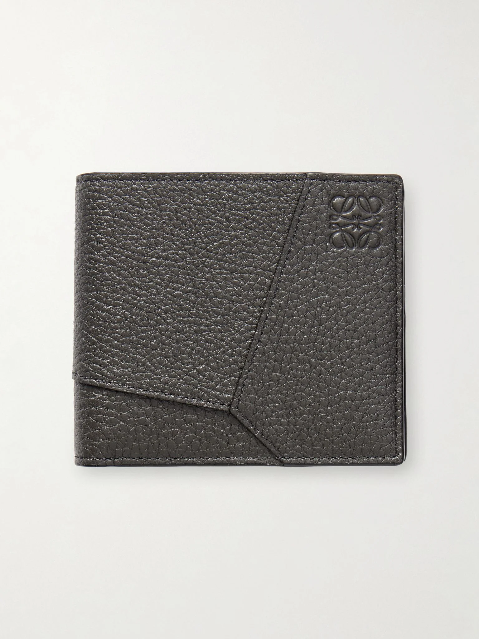 Puzzle Edge Panelled Full-Grain Leather Bifold Wallet Gray - 1