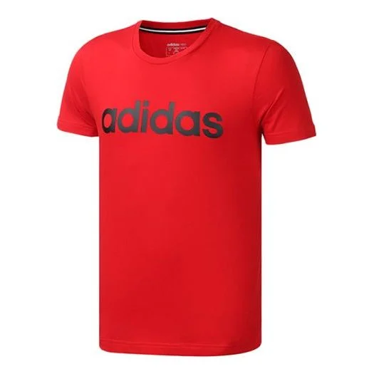 adidas neo M Esntl Lg T 1 Sports Printing Logo Round Neck Short Sleeve Red FP7388 - 1