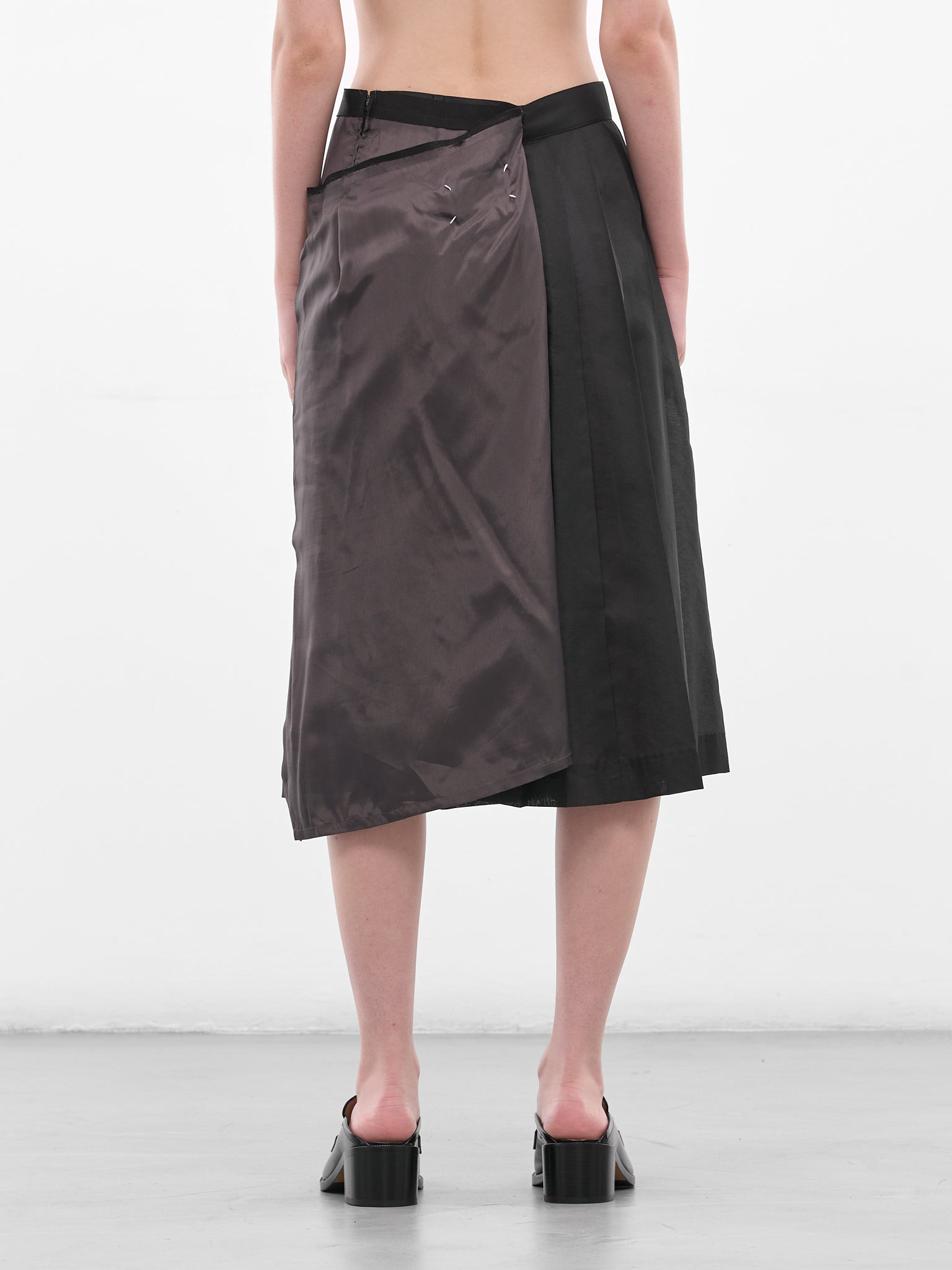 Black Deconstructed Asymmetric Midi Skirt - 3