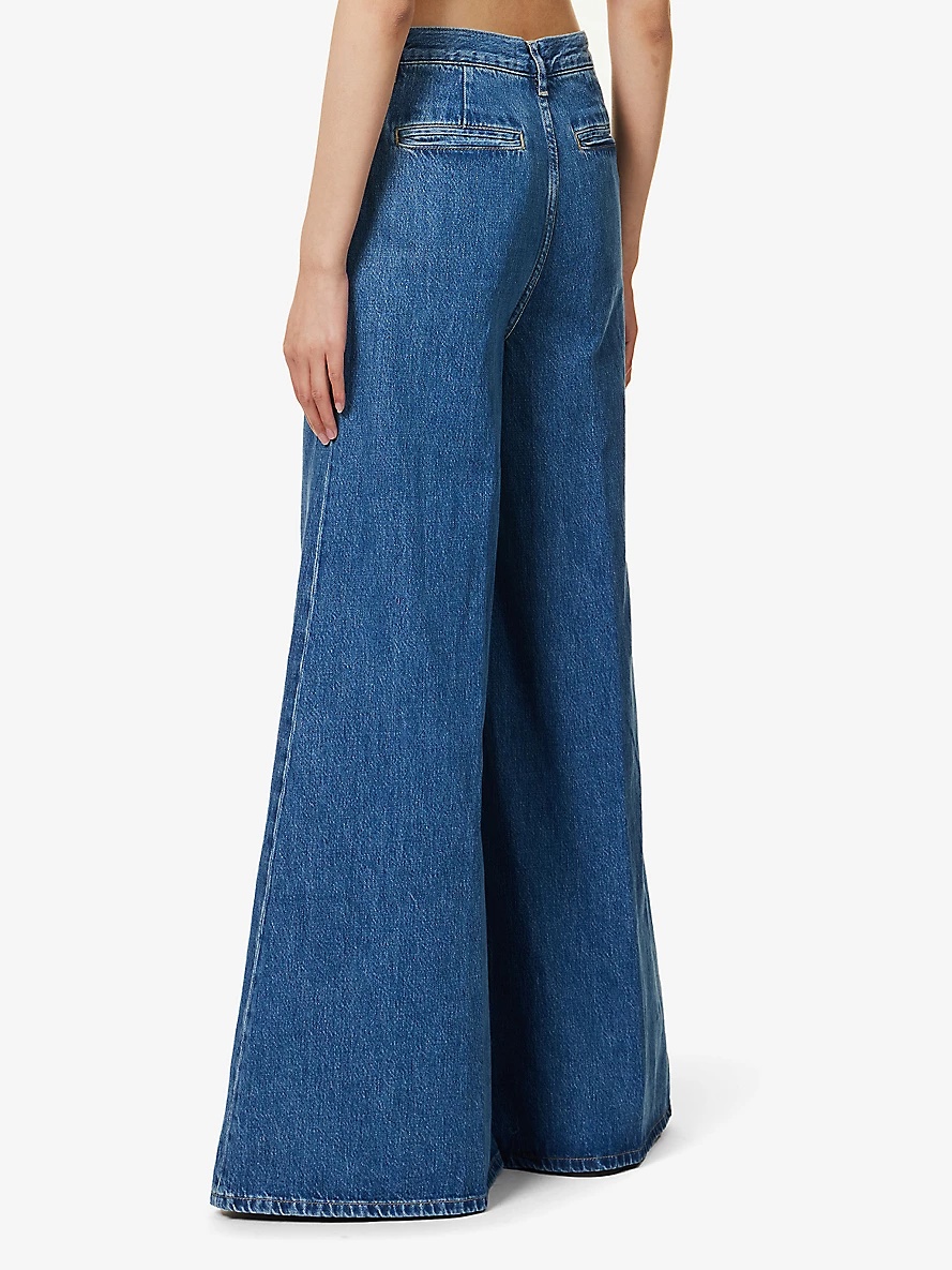 Contrast-stitch wide-leg mid-rise recycled denim jeans - 4