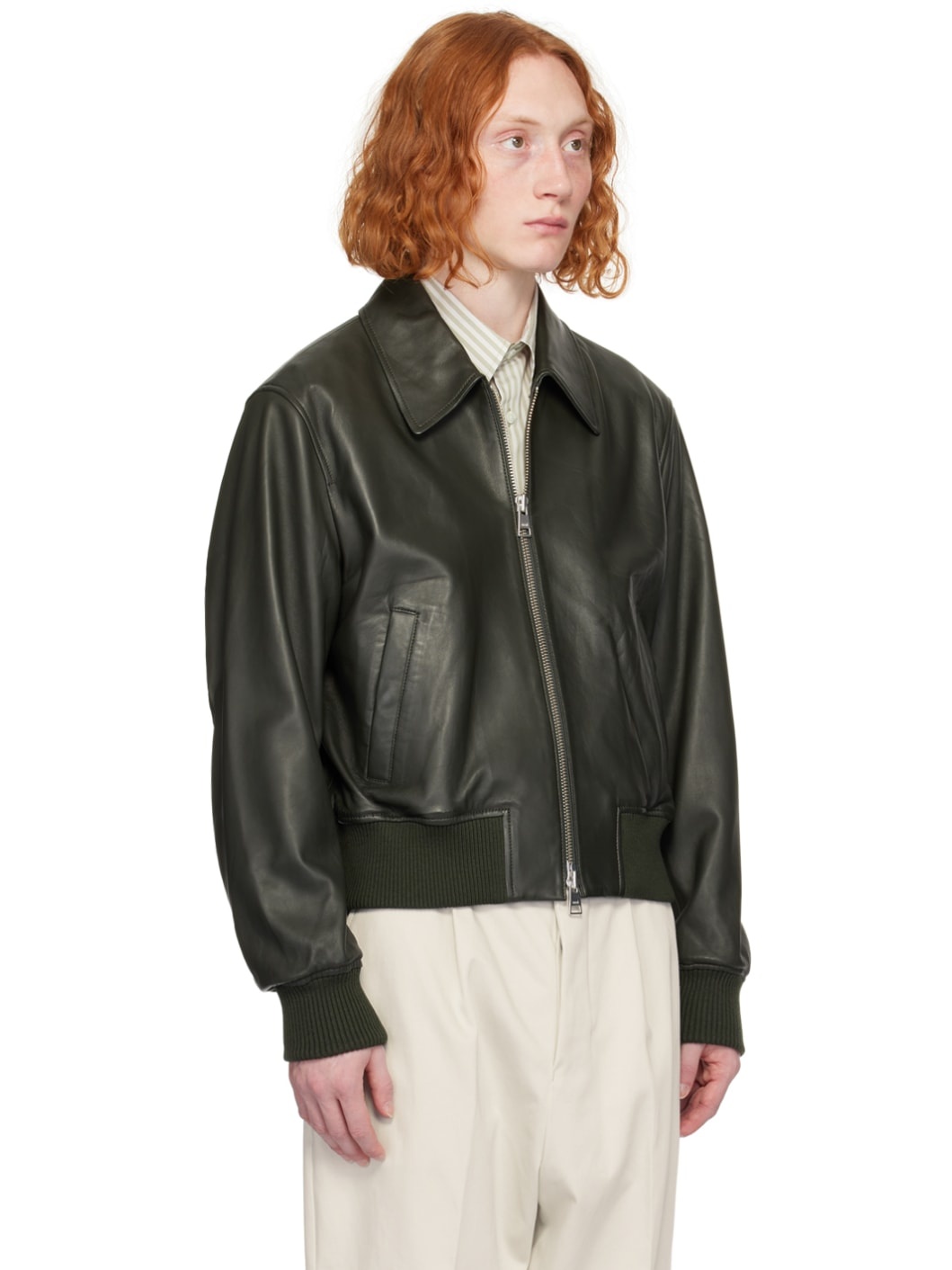 Green Zipped Leather Jacket - 2
