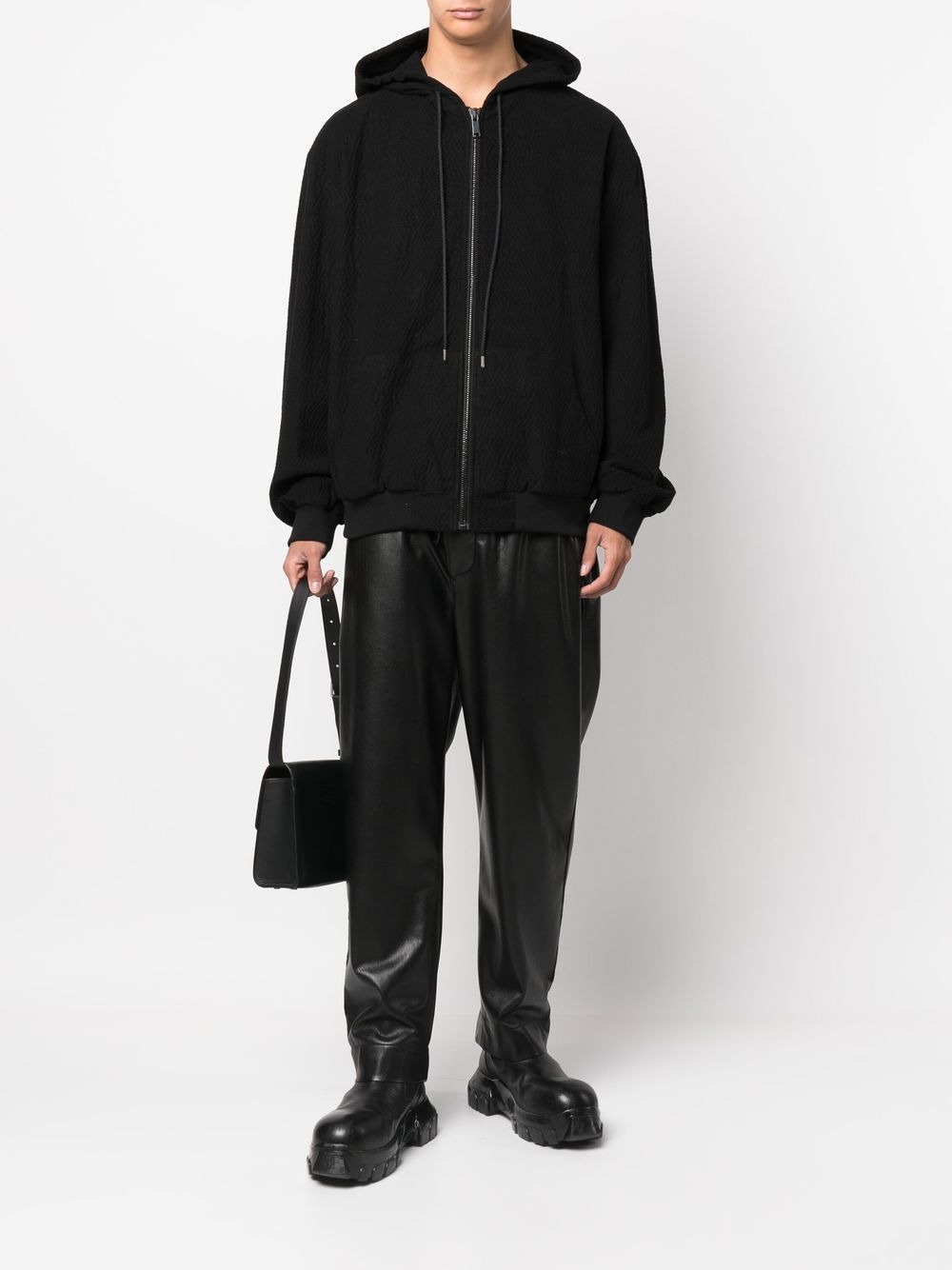 textured logo-embroidered hoodie - 2