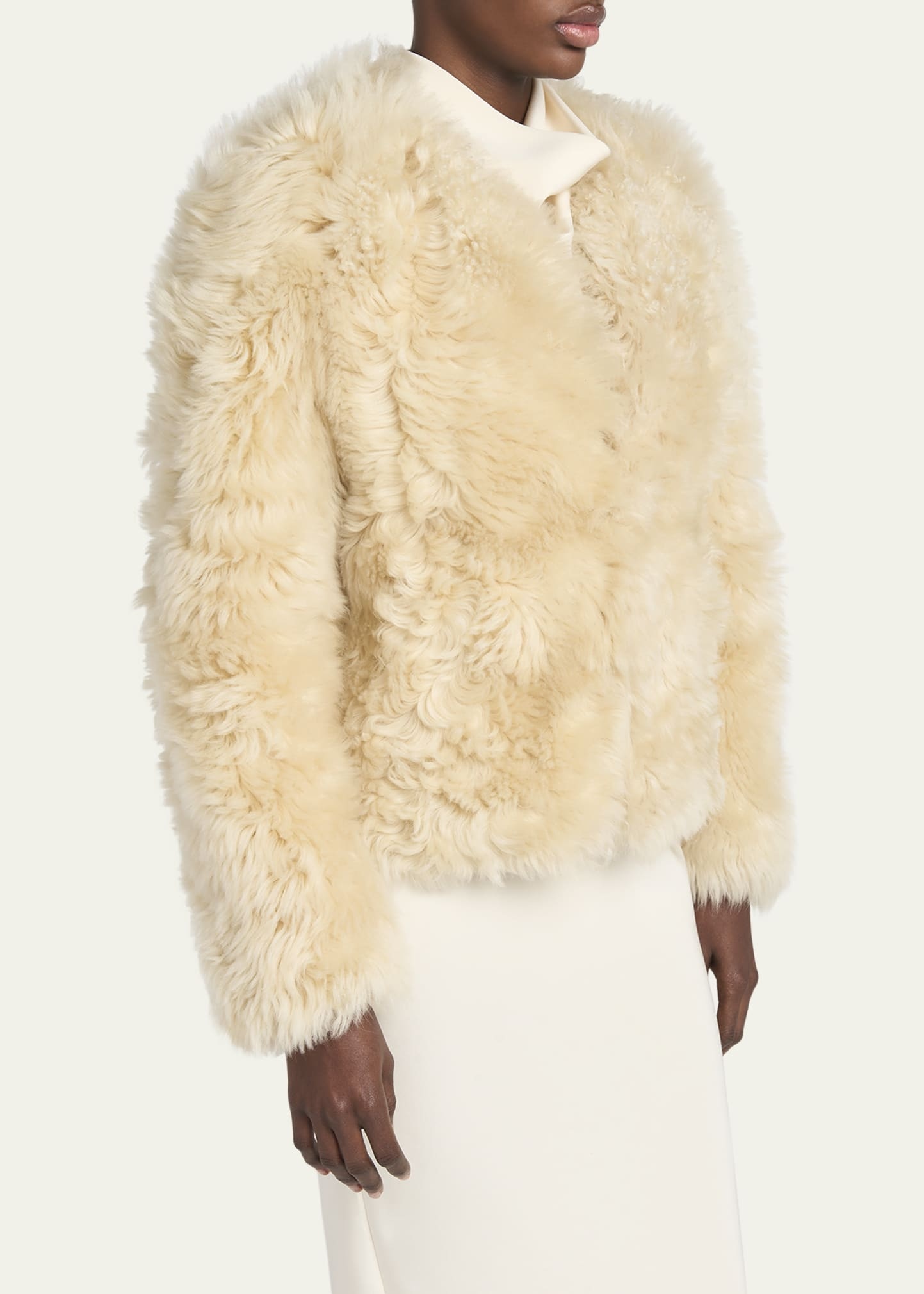 Curly Sheep Shearling Collarless Jacket - 4