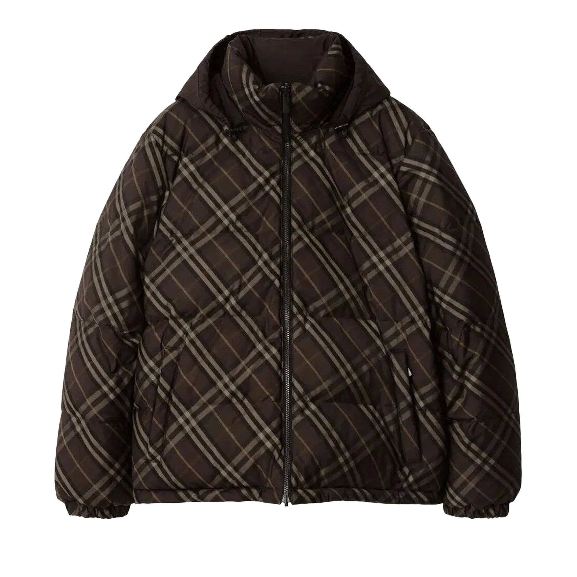 Burberry Stand Collar Check Zip Up Coat 'Truffle' - 1