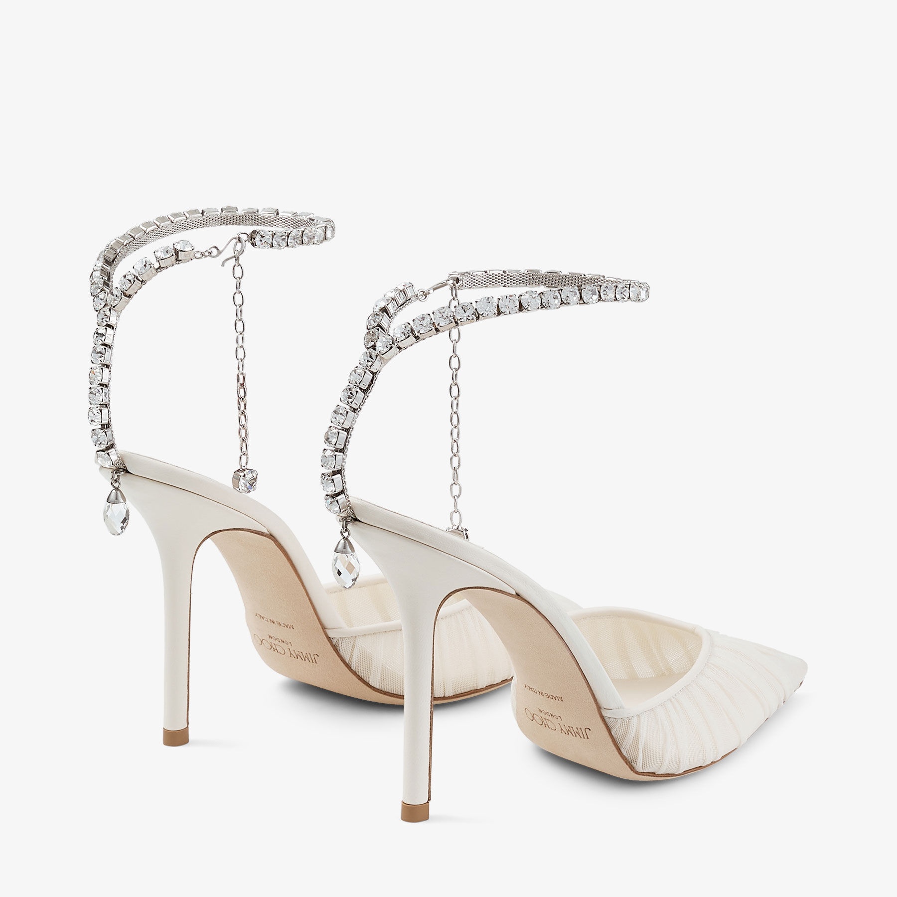 JIMMY CHOO Saeda 100 Ivory Tulle Crystal Pumps | REVERSIBLE