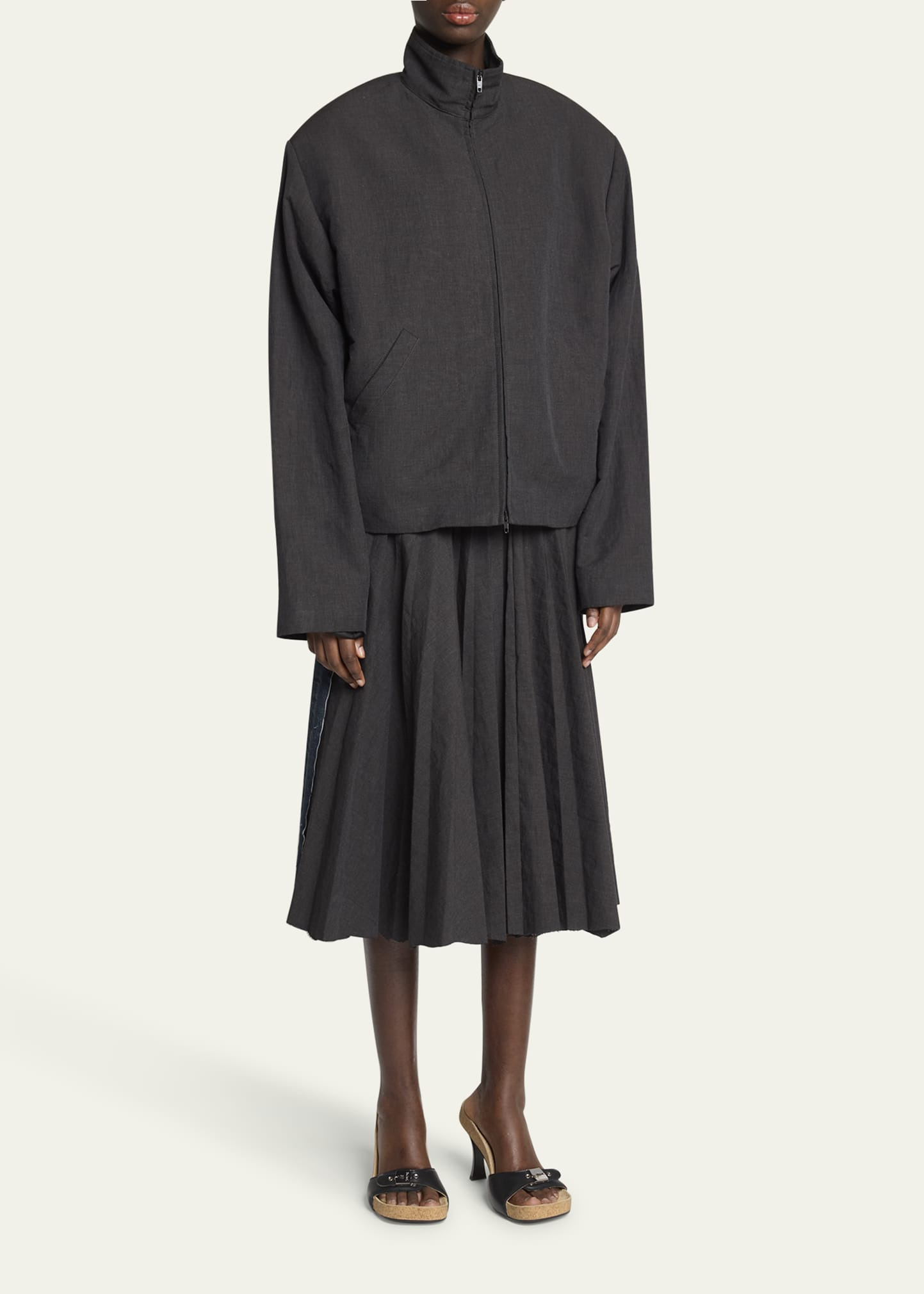 Hybrid Pleated Denim Midi Skirt - 2