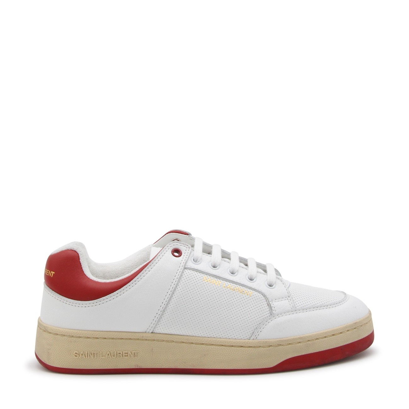 white and red leather sneakers - 1