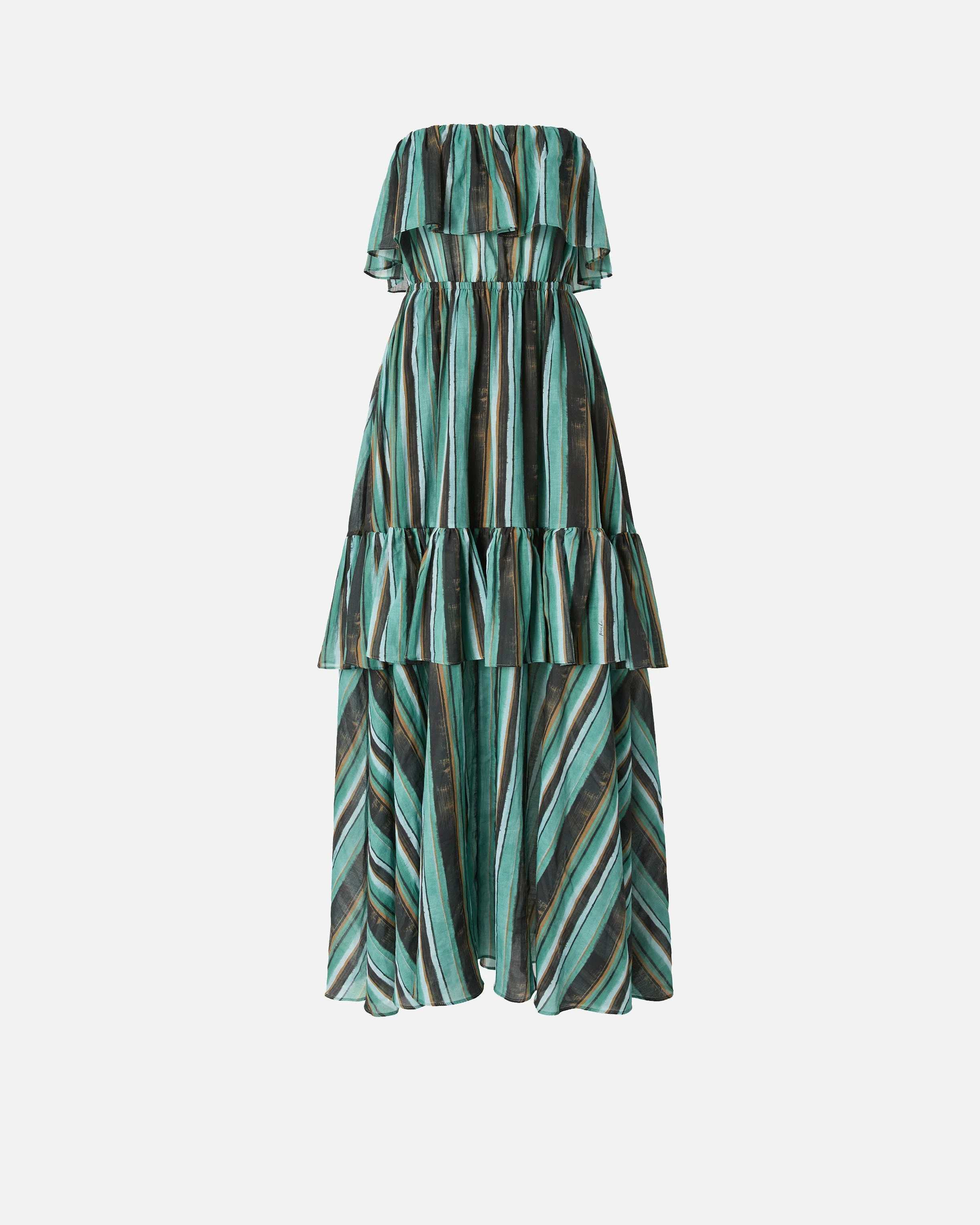LONG MUSLIN DRESS WITH BRUSHED STRIPED PRINT - 1