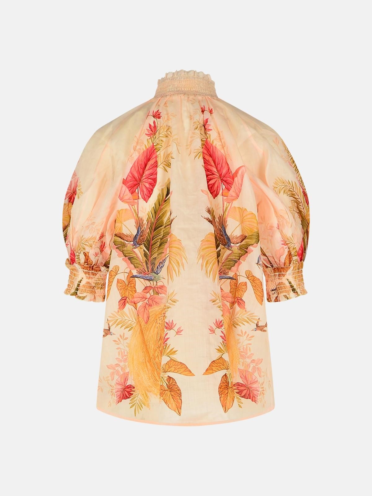 'BILLOW' RAMIE PUFF SLEEVES BLOUSE IN 'CREAM PALM FLORAL' - 3