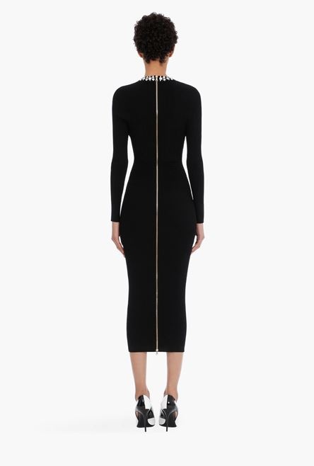 Mid-length black knit dress with silver embroidery - 3