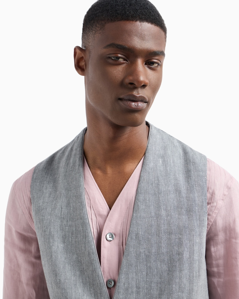 SINGLE-BREASTED WAISTCOAT IN CHEVRON LINEN AND VIRGIN WOOL 5
