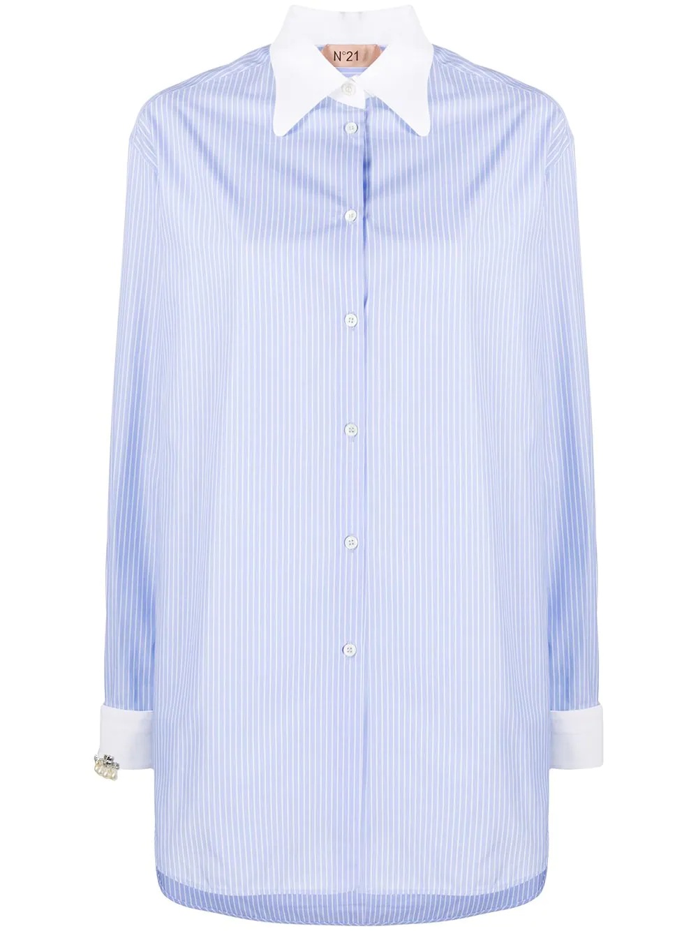 pinstriped long-line shirt - 1