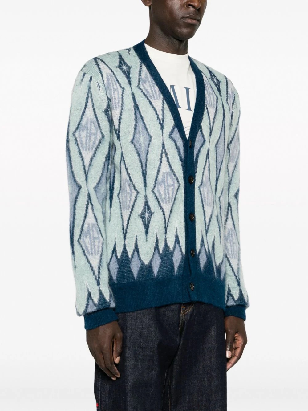 AMIRI Men Argyle Mohair Cardigan - 1