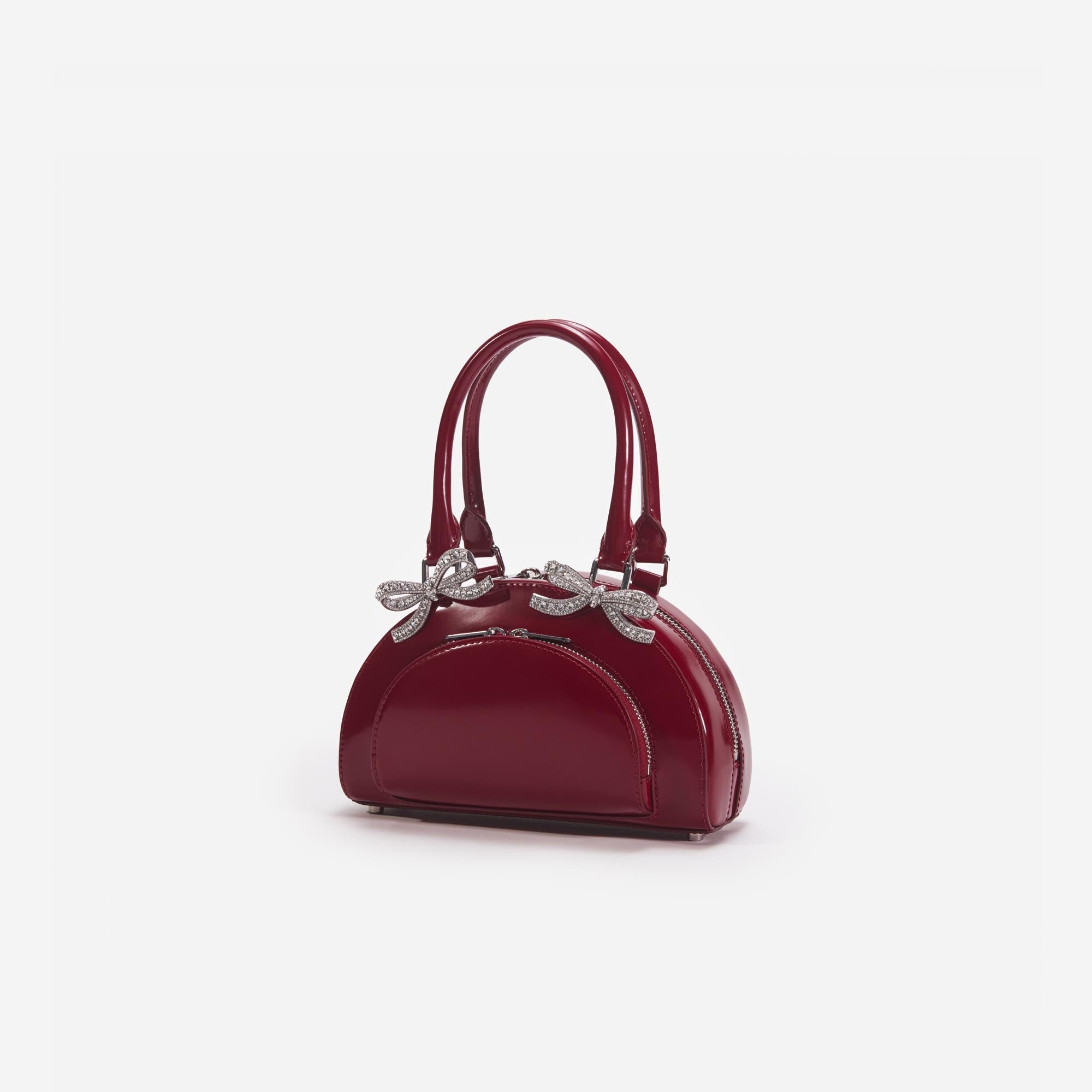 Burgundy Leather Curved Mini Tote Bag 2