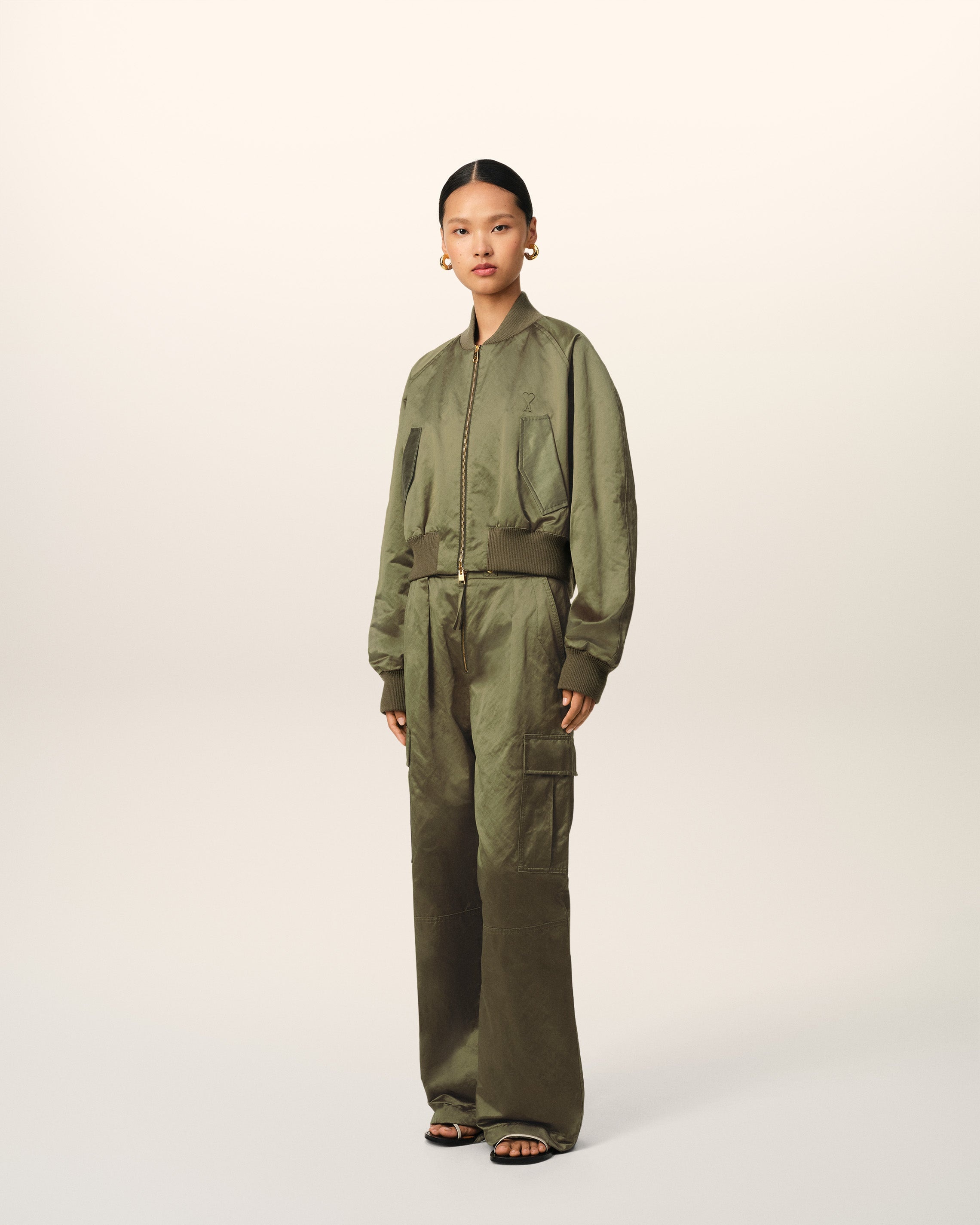 GREEN COTTON SATIN AMI DE COEUR BOMBER - 6