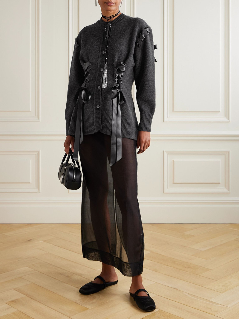 Simone Rocha Bow-embellished merino wool-blend cardigan Charcoal outlook