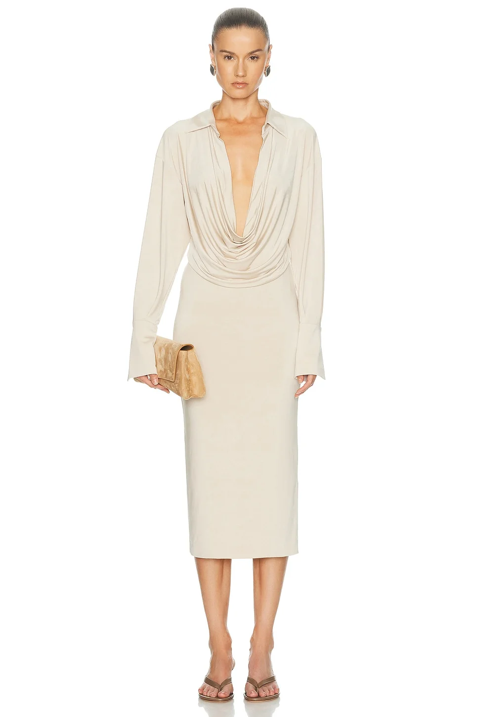 Lilia Deep V Collar Midi Dress - 1