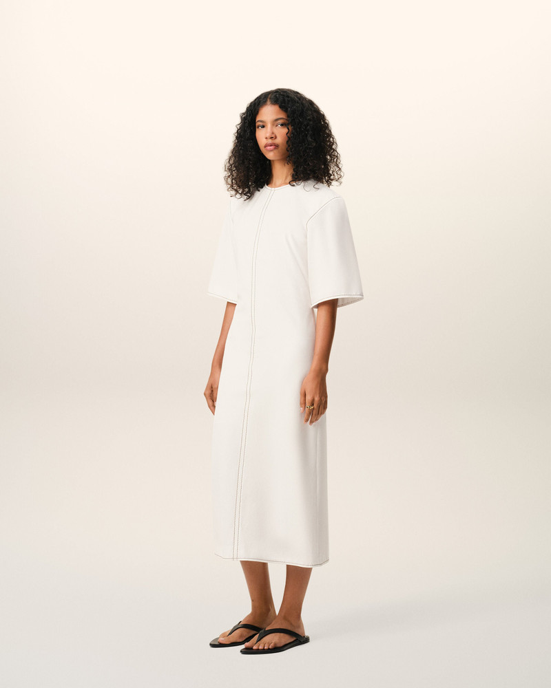 WHITE COTTON LONG FITTED DRESS 5