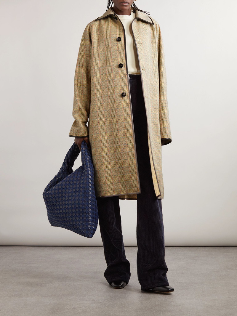 Bottega Veneta Leather-trimmed cotton-corduroy straight-leg pants Midnight blue outlook