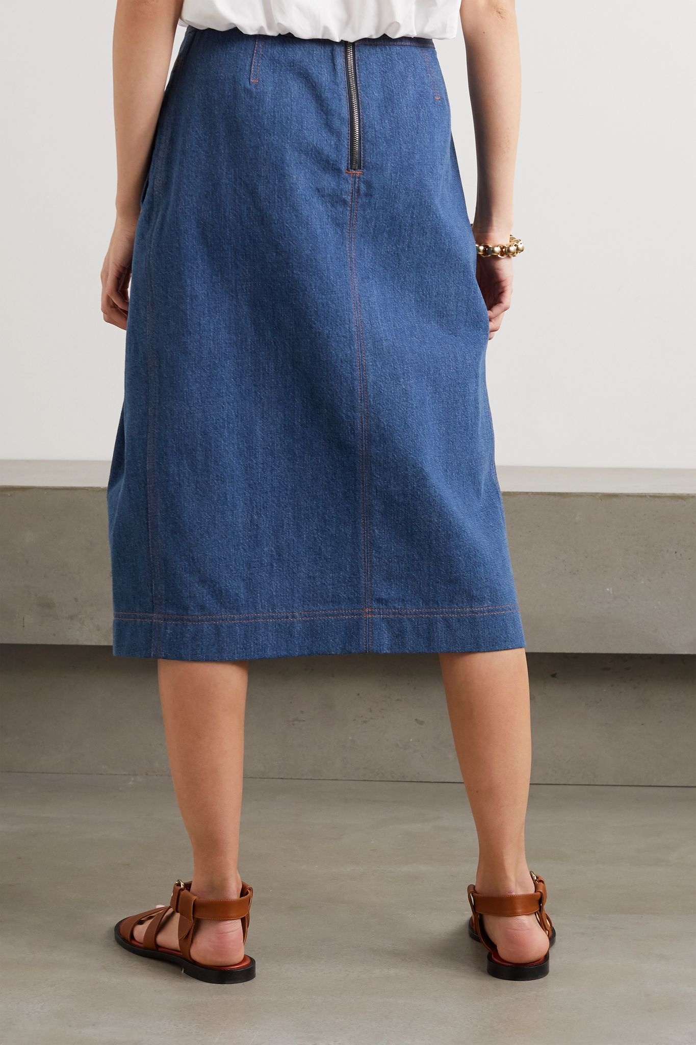 Pleated organic denim midi skirt - 3