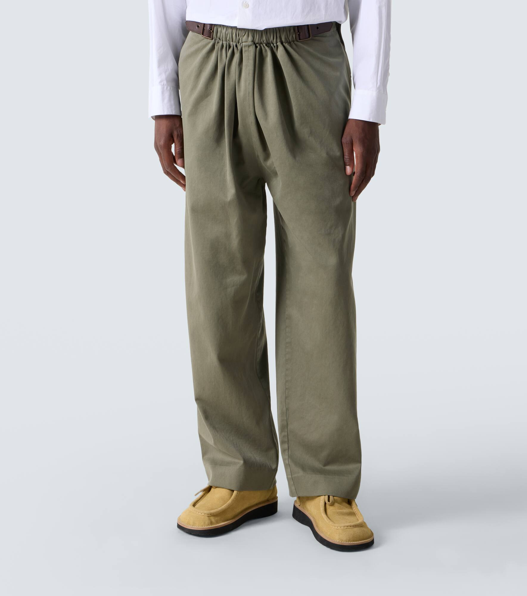 Belted cotton straight pants - 3