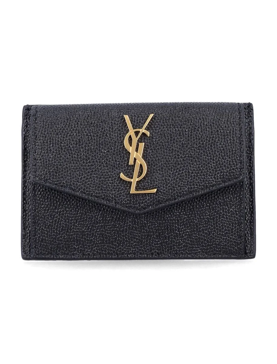 Saint Laurent Uptown Flap Card Case In Grain De Poudre Leather - 1