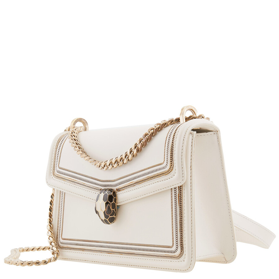Bvlgari Serpenti Leather Crossbody Bag In White - 4