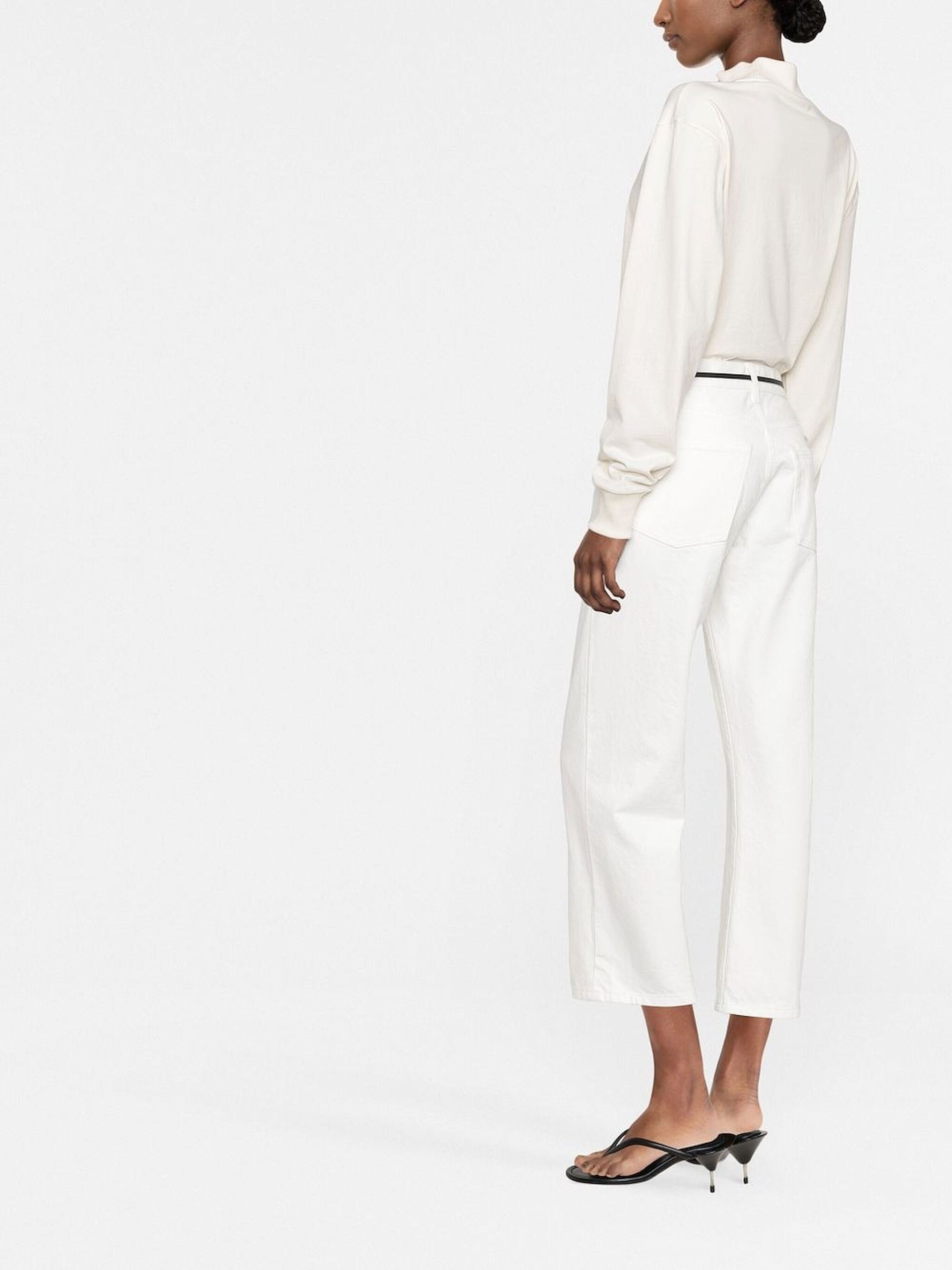 white mid-rise cropped jeans - 3
