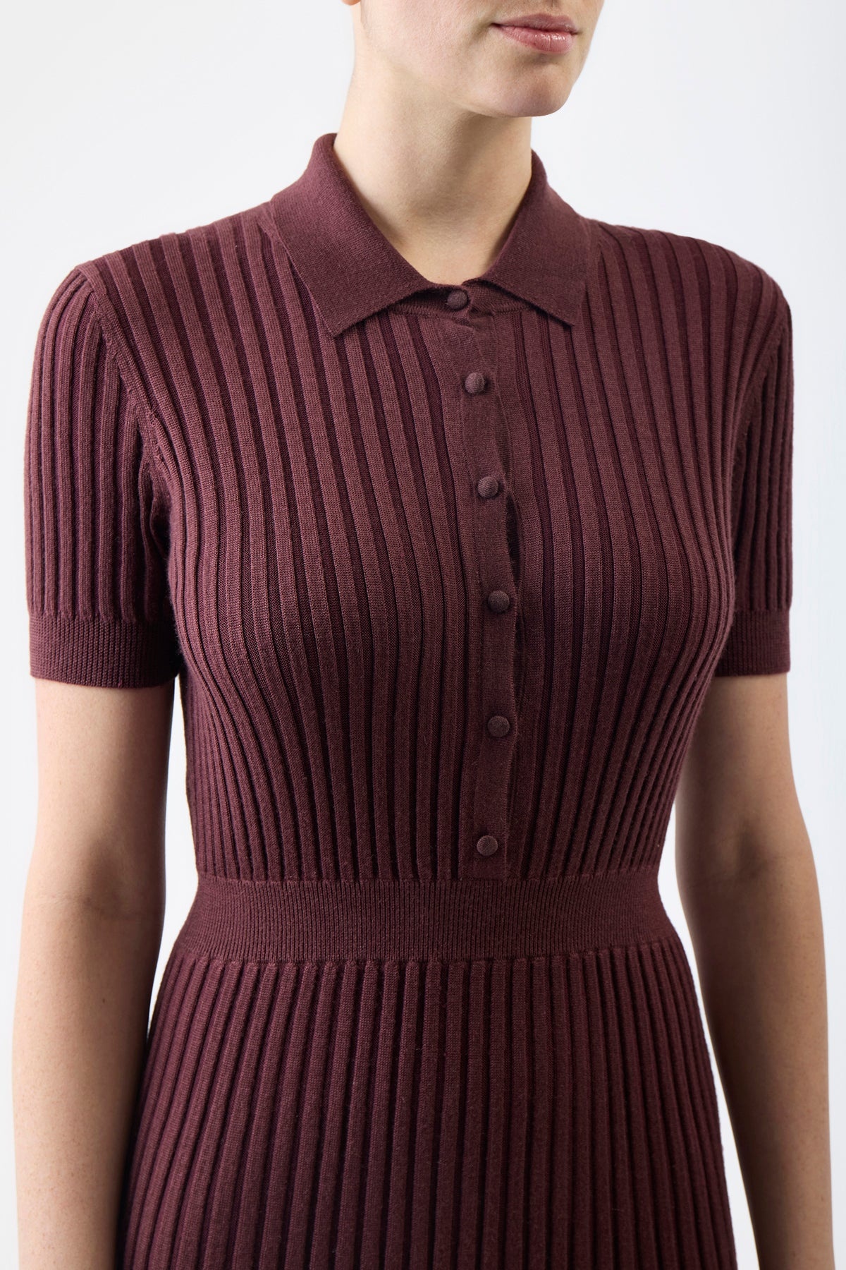 Amor Ribbed Dress in Deep Bordeaux Silk Cashmere - 5