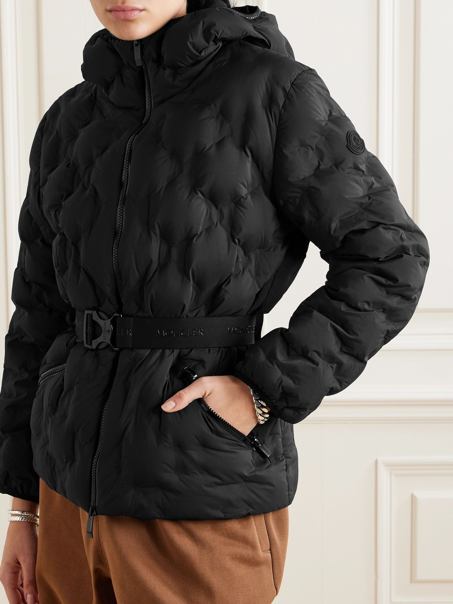 Adonis belted hooded quilted ripstop down jacket Black - 3