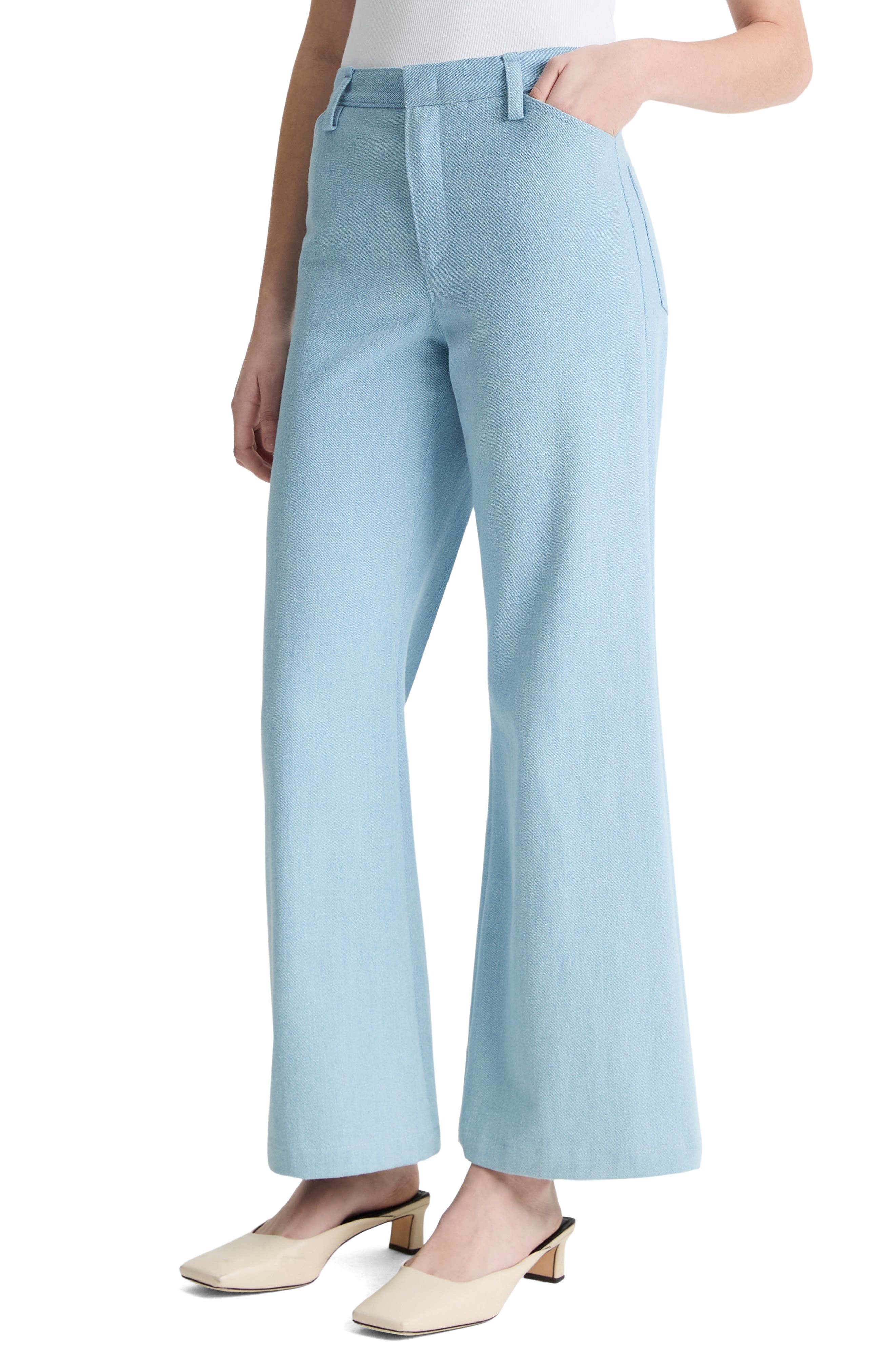 Vince Textured Cotton Flare Pants in Pale Indigo at Nordstrom - 3