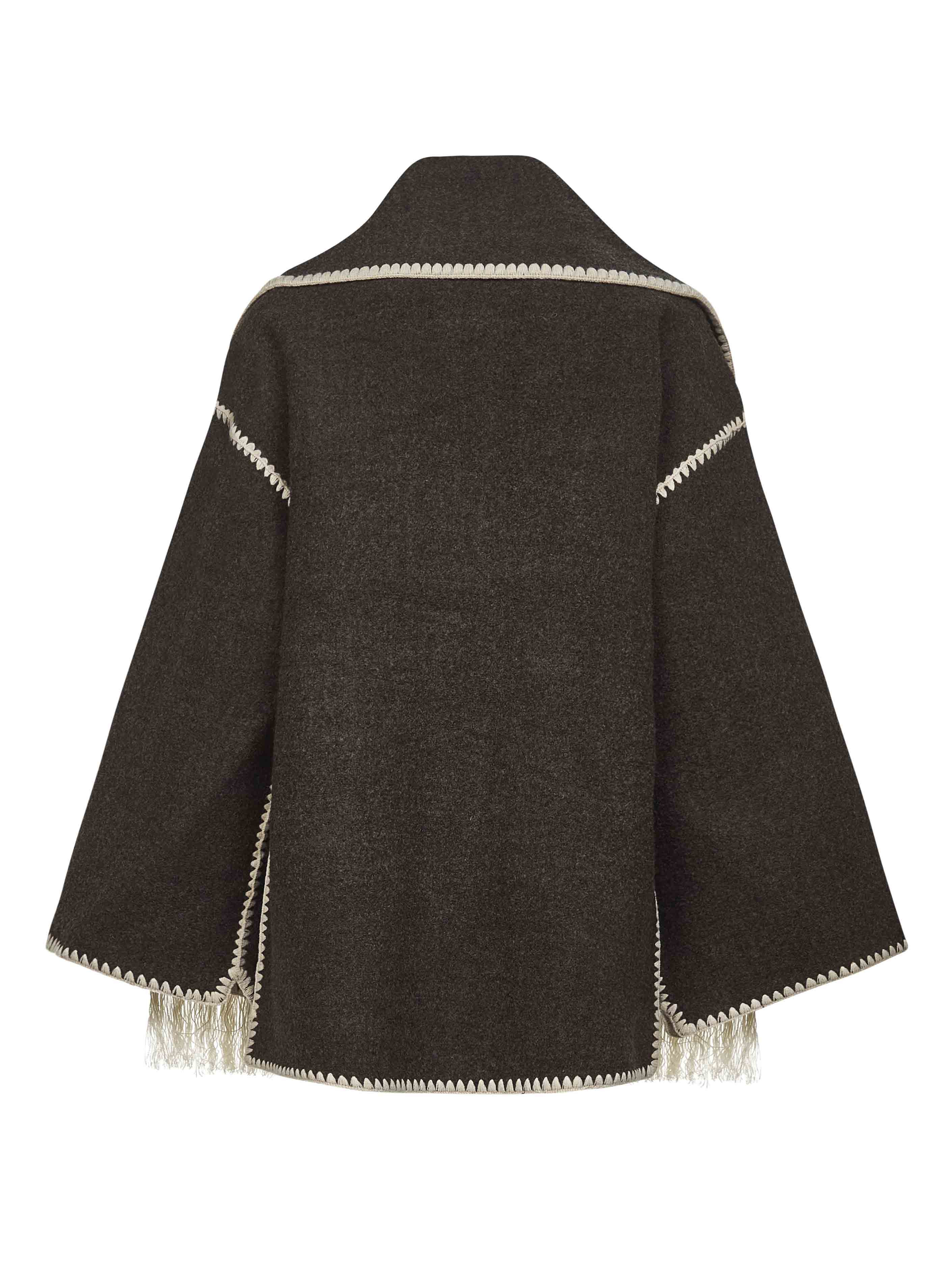 Toteme Women Brown Felt Embroidered Scarf Jacket - 2