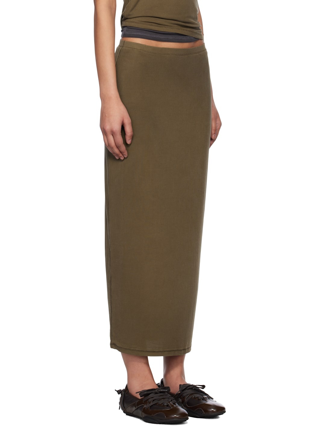 Brown Cupro Midi Skirt - 2