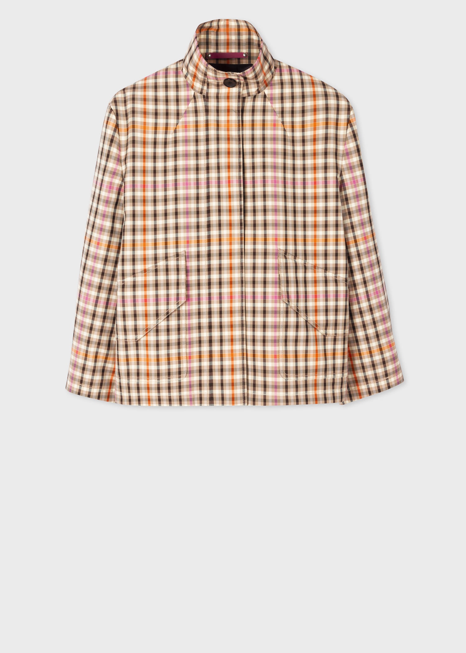 Camel Check Cocoon Cargo Coat - 1