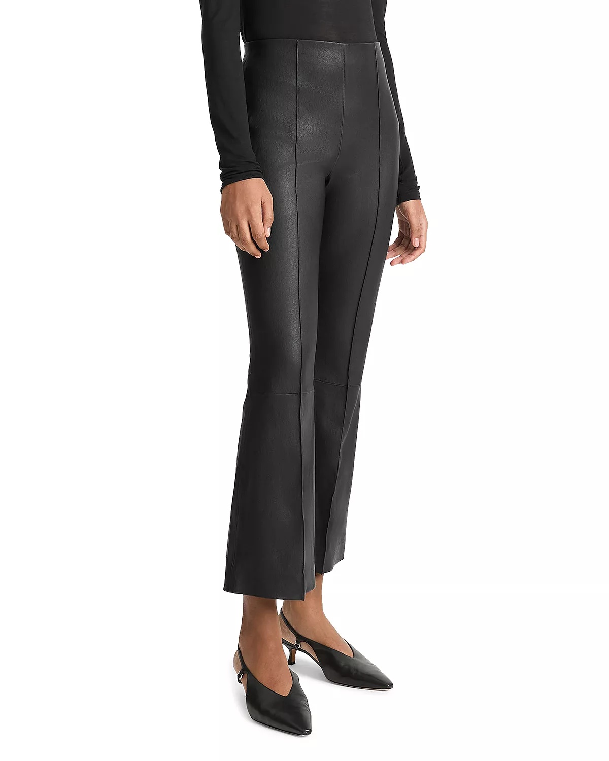 Stretch Leather Cropped Flare Pants - 4