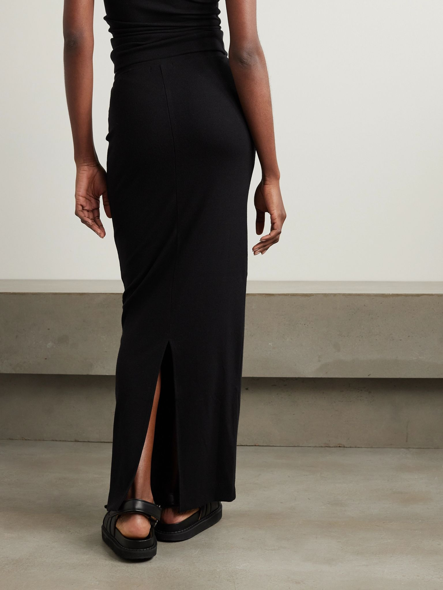 Emma ribbed stretch-jersey maxi skirt Black - 4