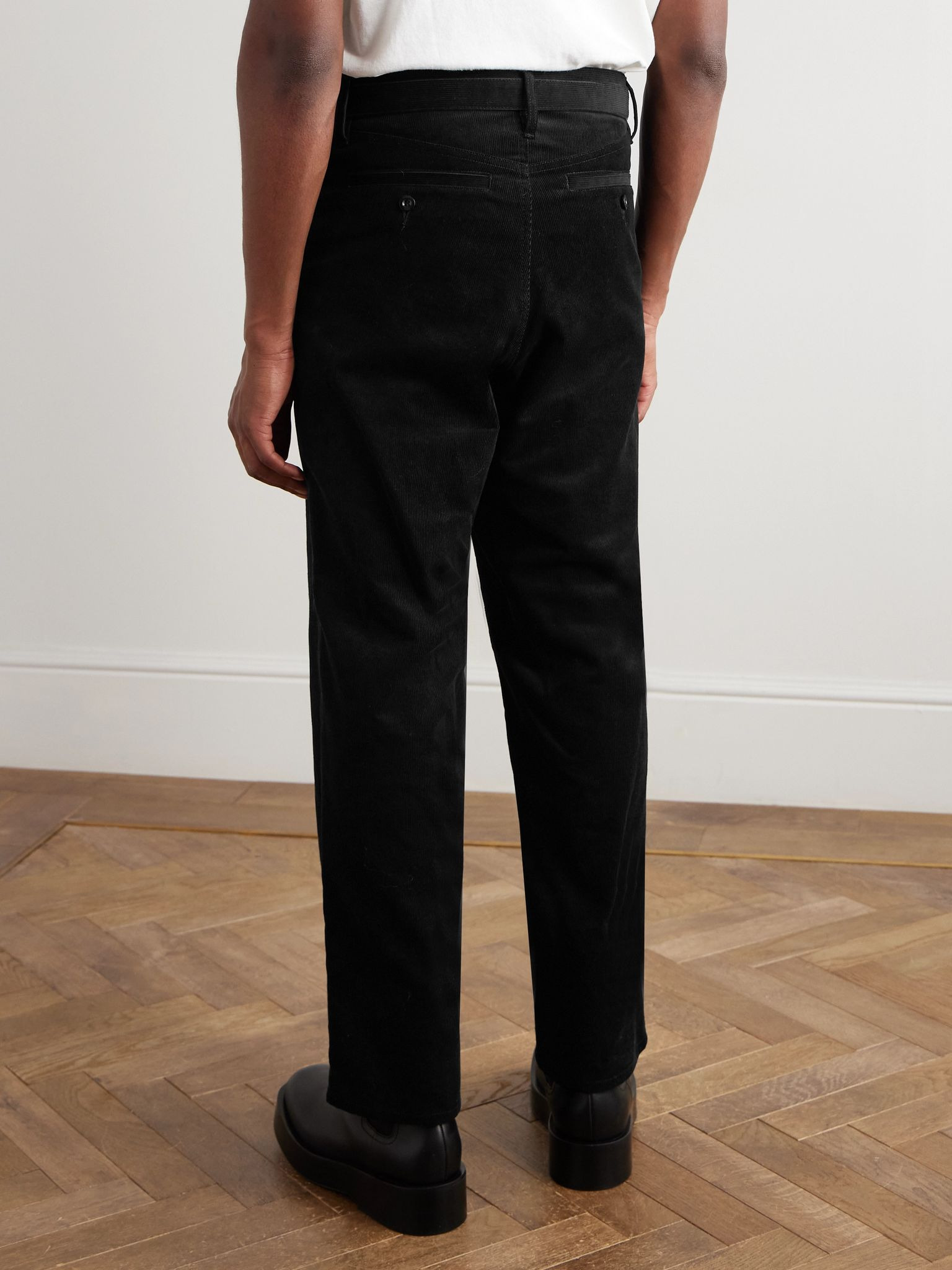 Straight-Leg Belted Cotton-Blend Corduroy Trousers Black - 4
