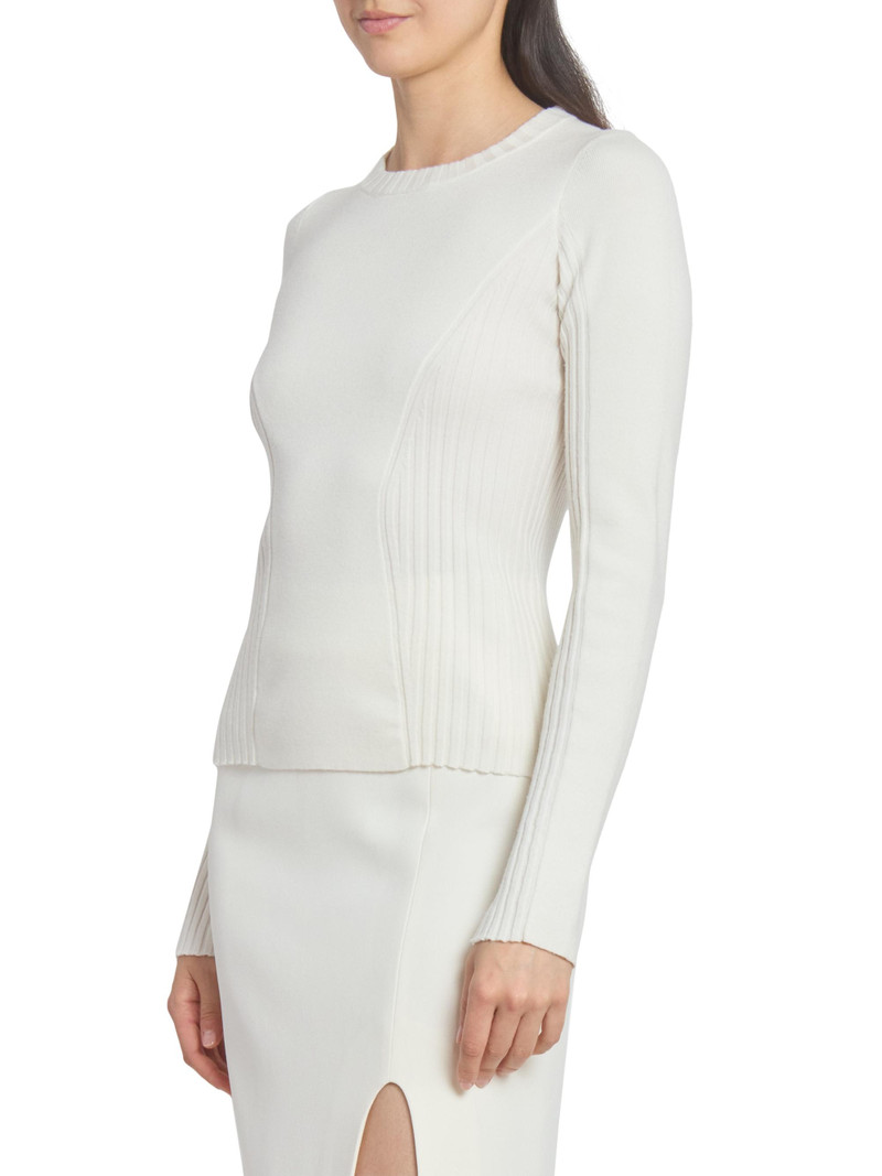 Women's Wool-Blend Rib-Knit Sweater - Ivory 4
