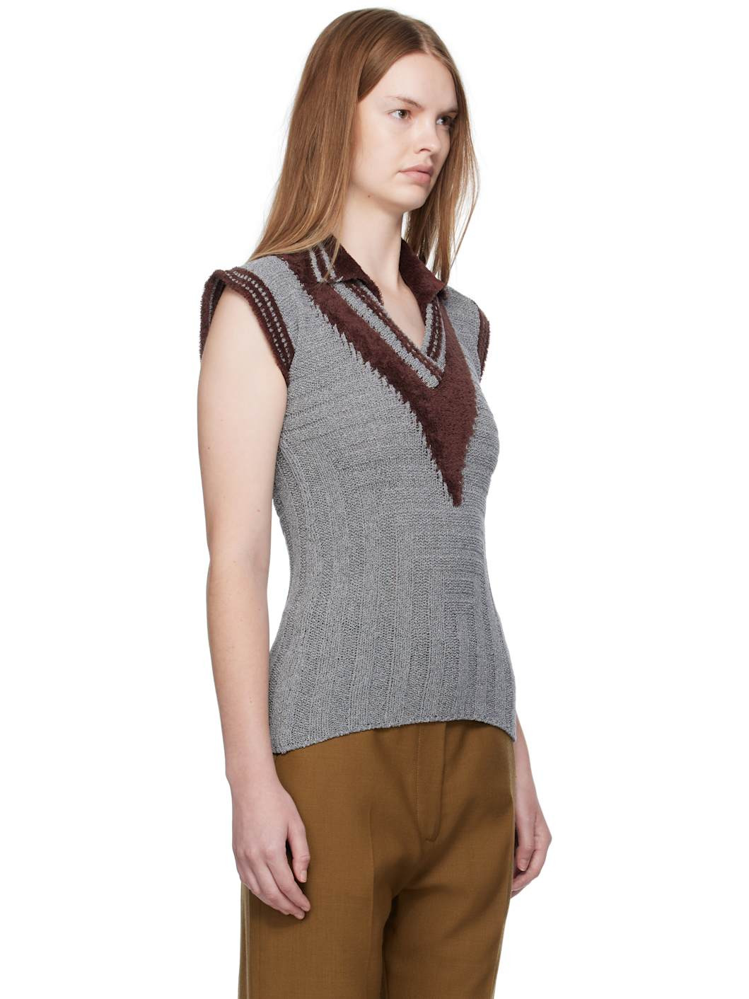 Gray & Brown Quimby Sleeveless Polo - 2