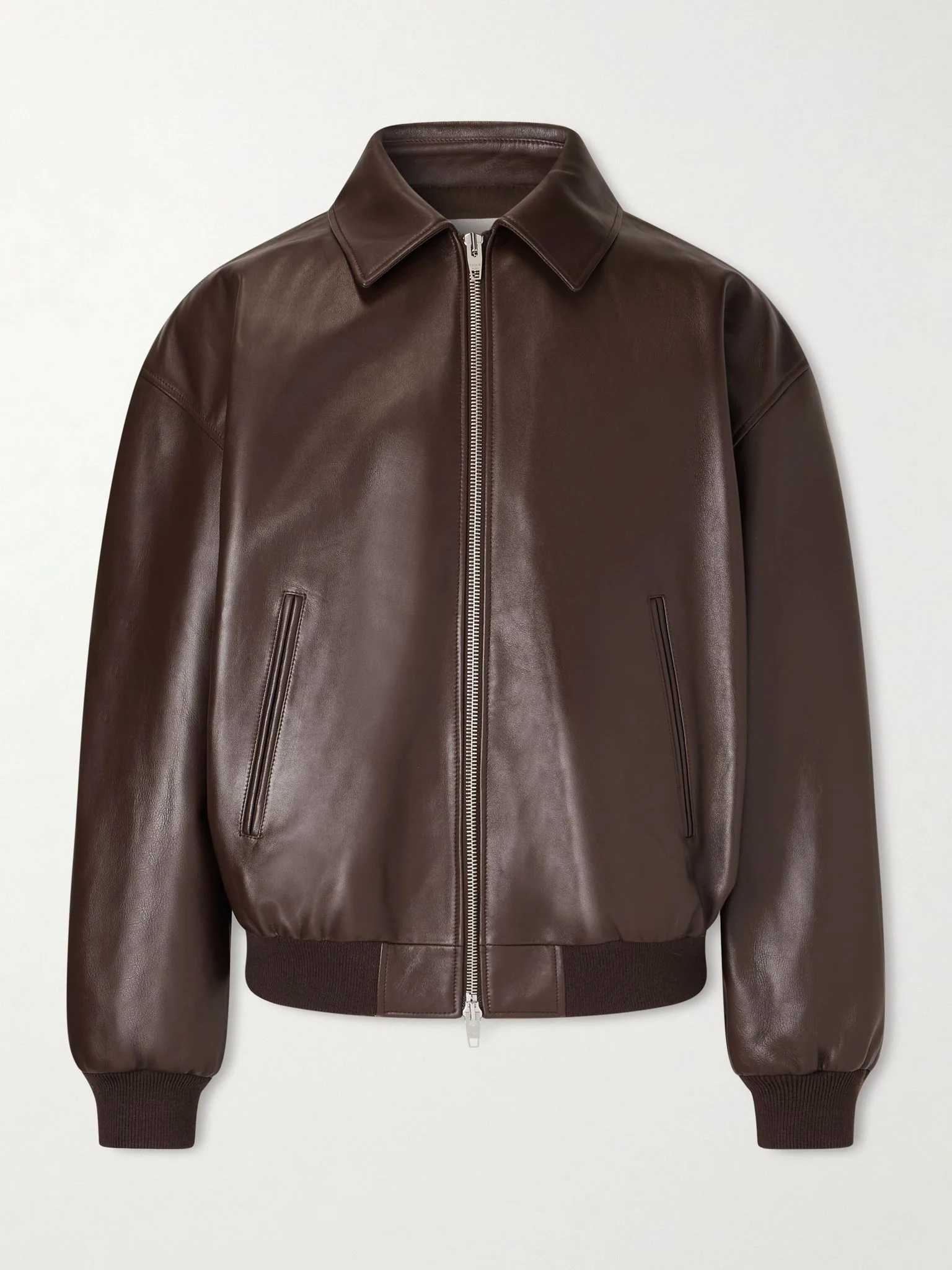 Leather Blouson Jacket Brown - 1