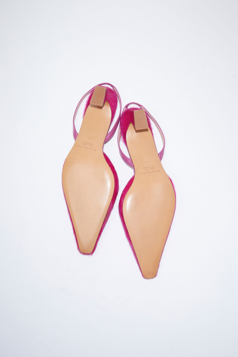 Hairy leather slingback pumps - Fuchsia pink 4
