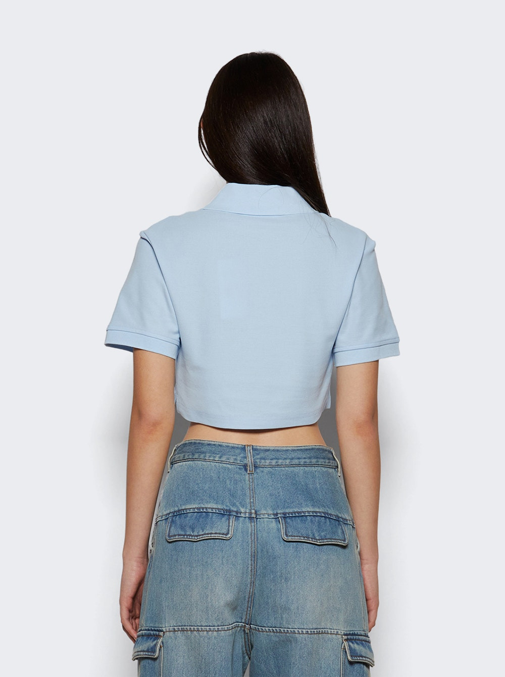 Crystal Heart Cut Out Cropped Polo Baby Blue - 4