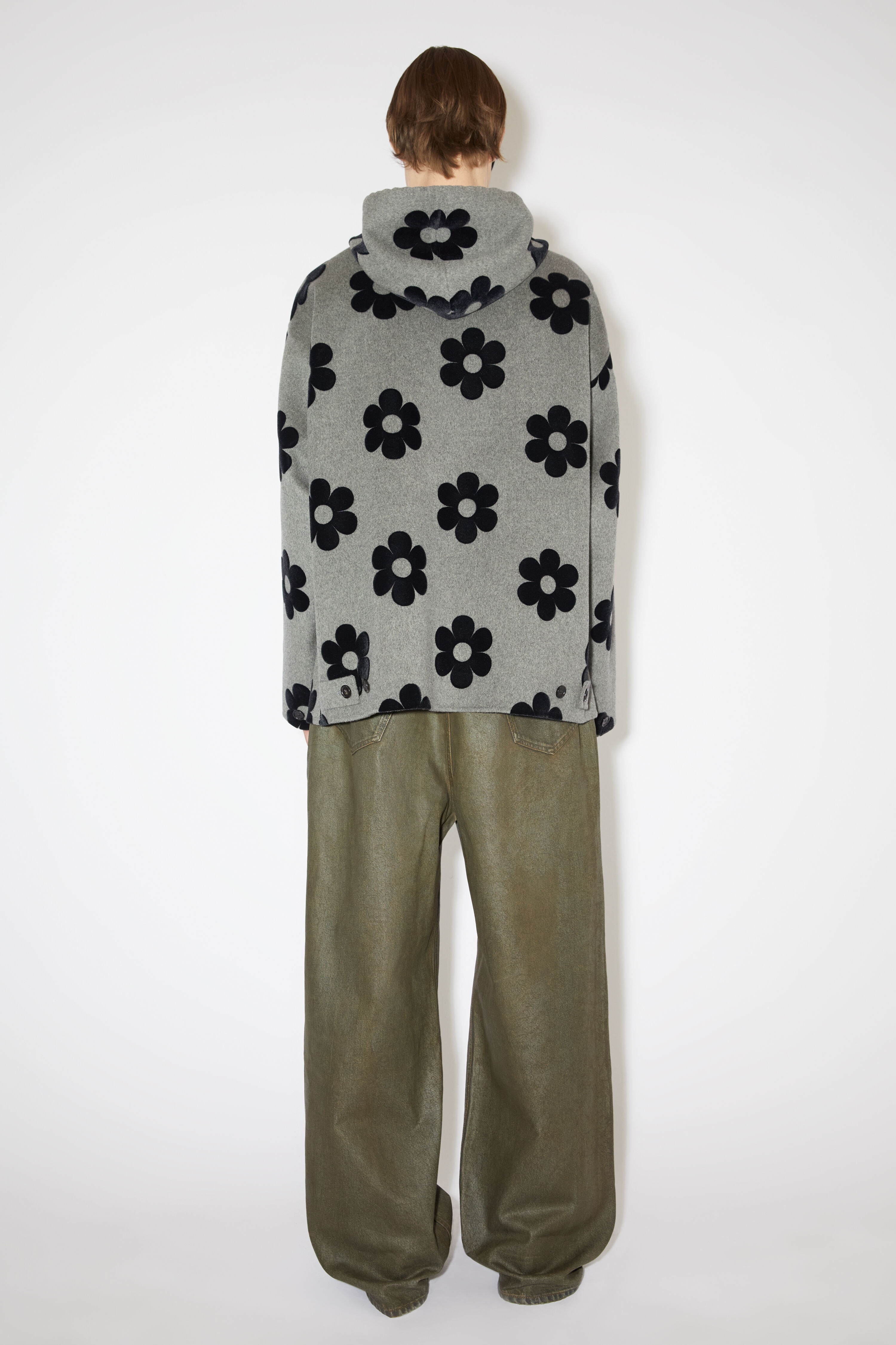 Flower wool hooded jacket - Vintage grey melange - 3