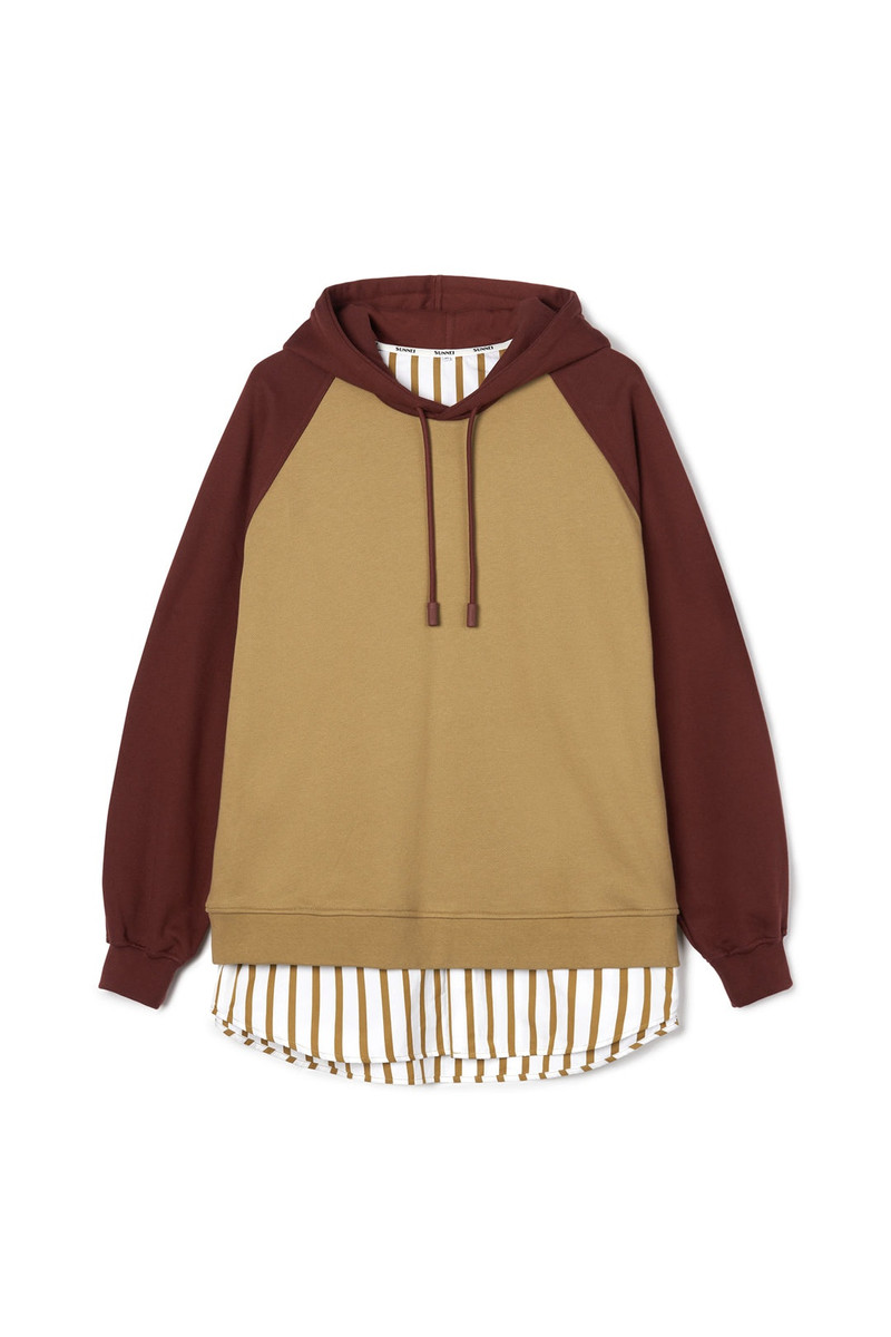 HOODIE WITH SHIRTING / beige & bordeaux - 1