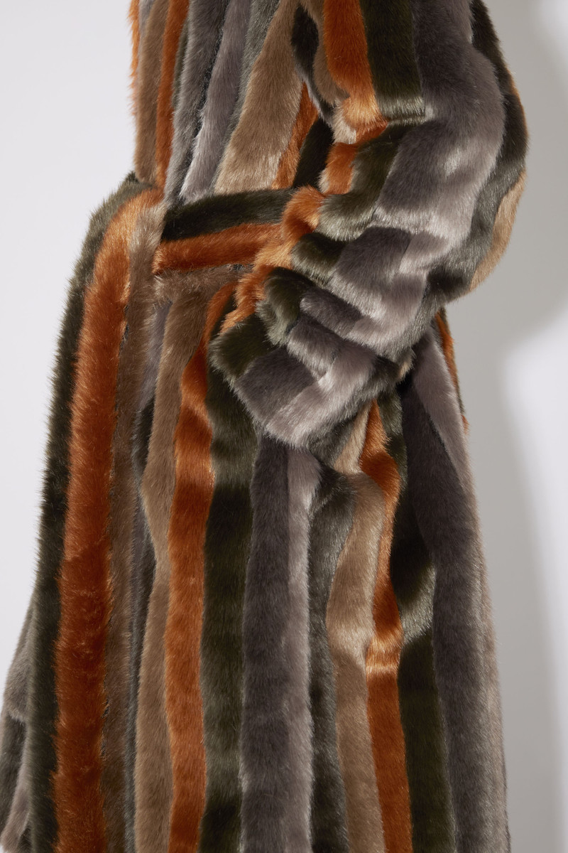 Striped furry hooded coat - Brown 5